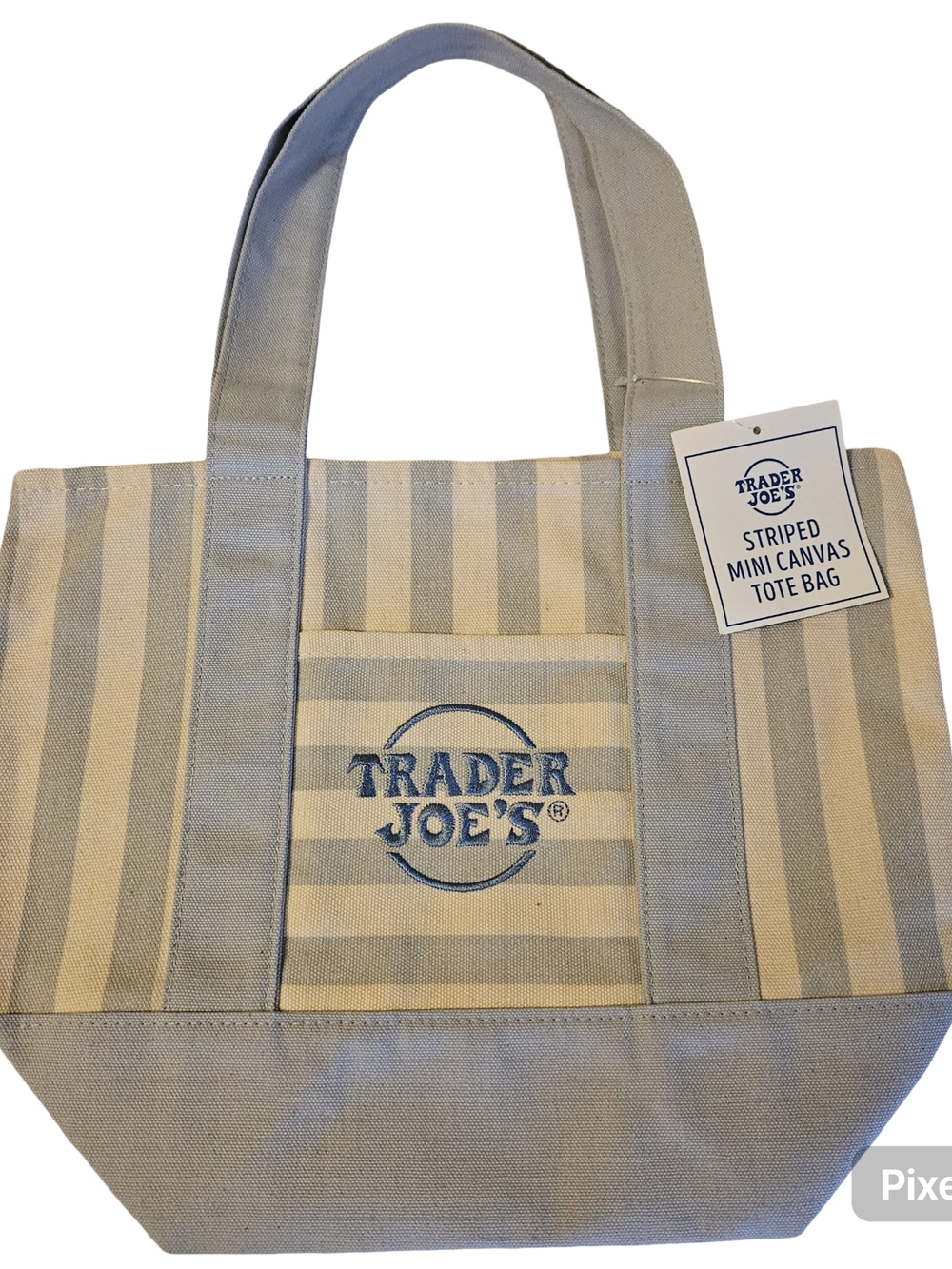 Trader Joes Striped Mini Canvas Tote Bag - Blue & Cream